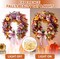 Fall Decor - 2024 Fall Wreaths for Front Door Outside with Blooming Silk Rose, Lifelike Fall Pumpkin Purple Berries & Bow, 18" Fall Door Wreath with Lights for Thanksgiving Door Wall Exterior